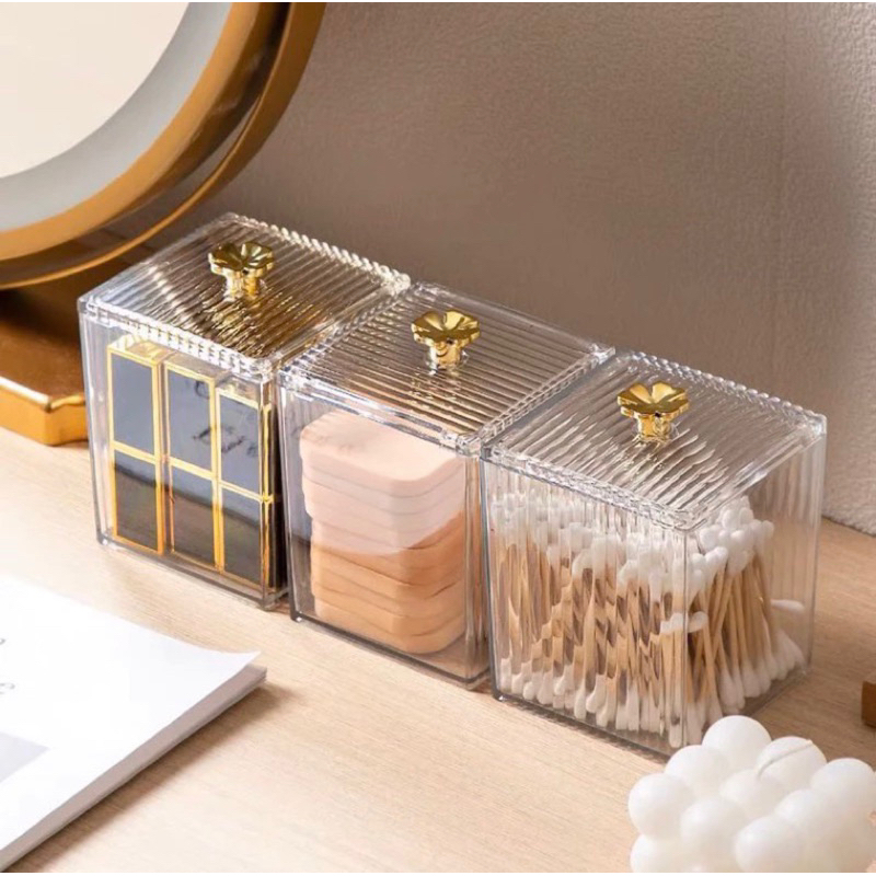 Porta Algodão Cotonetes Organizador Multiuso com Tampa Acrílico Pote Organizador de Microbrush Escovinhas Potinho no