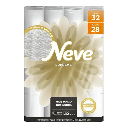 Papel Higiênico Neve Supreme Folha Tripla Leve 32 Pague 28