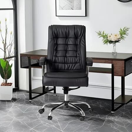 Cadeira De Escritório Allight Office Diretor Business Couro Cor Preta Couro Sintético