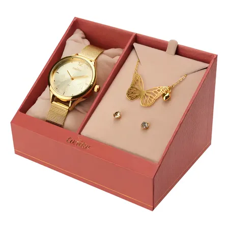 Kit Relógio Feminino Dourado + Condor Dourado Dourado Dourado