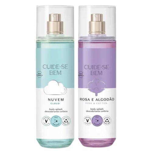 Kit C/2 Bodys splash's Nuvem e Rosa e Algodão 100ml