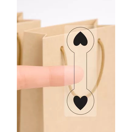 KIT 120 Lacre Etiqueta Adesiva Transparente 9x3cm com Coração | Lacre para Sacolas, Caixas, Brindes e Lembranças