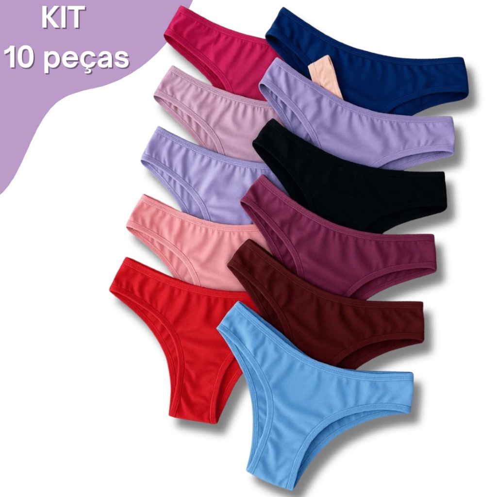 Kit 10 / 5 Calcinha Feminina Calsinha Tanga Adulto Suplex Microfibra do P M G