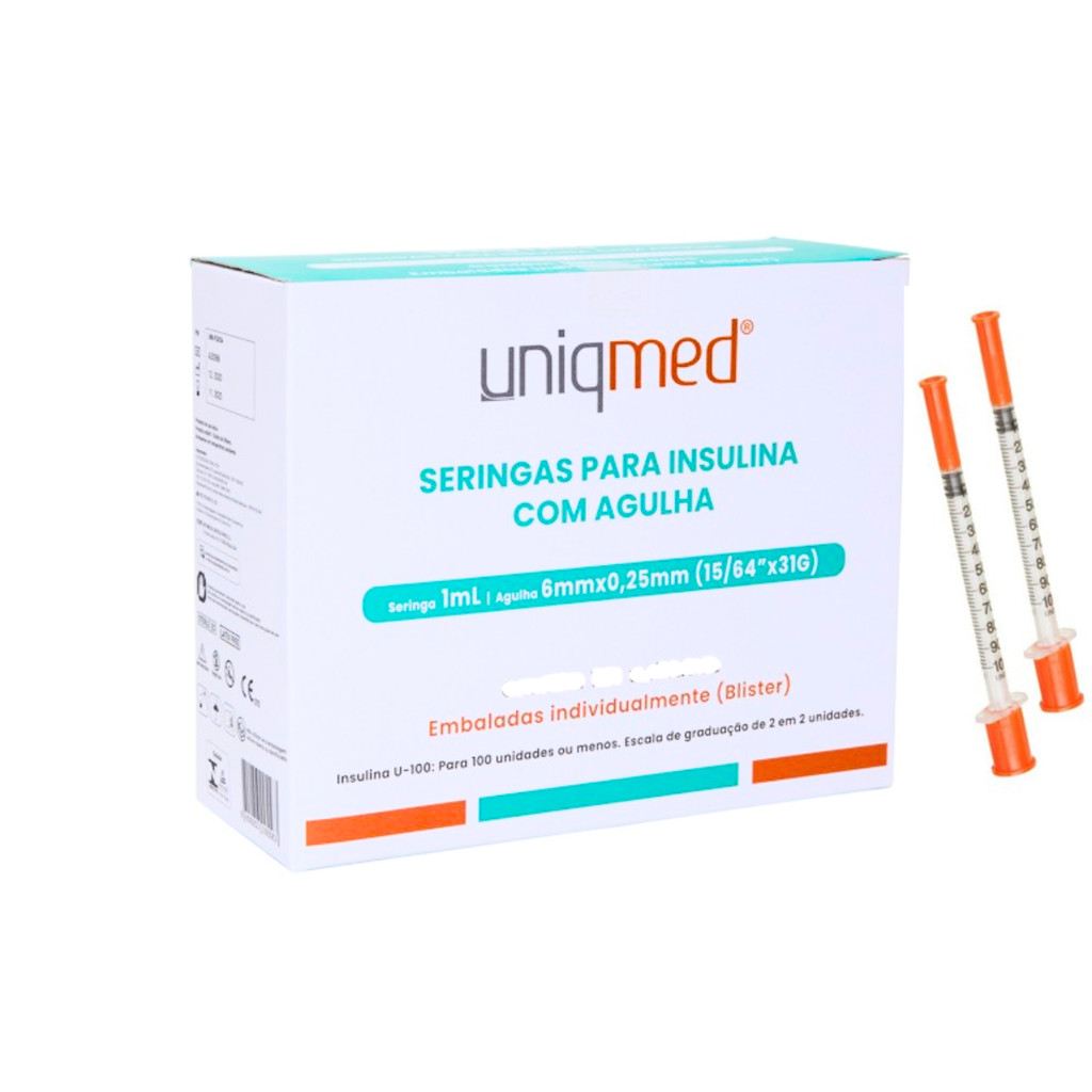 Kit Até 20 Unidades Seringa 1ml C/ Agulha Fixa 6x0.25mm Uniqmed
