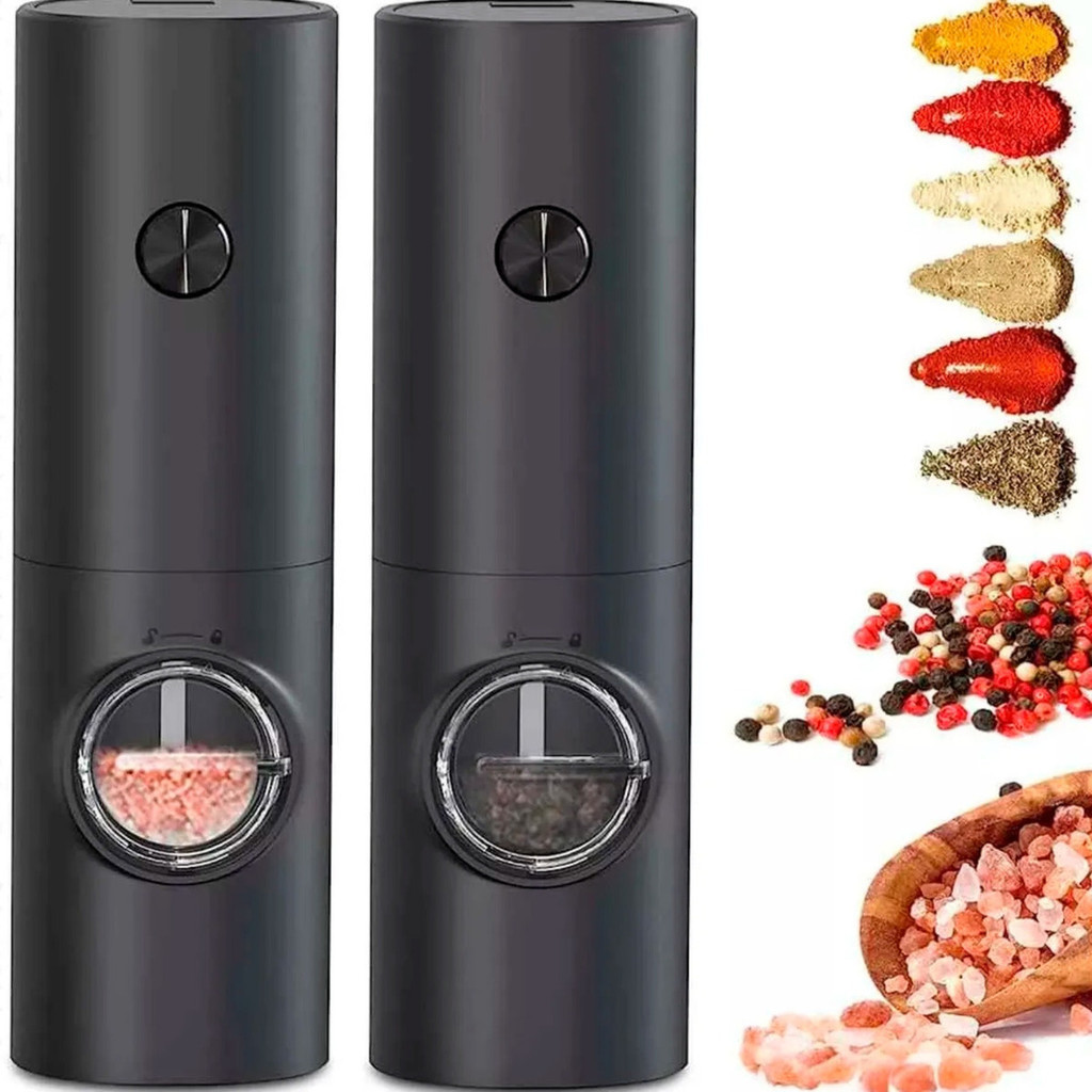 KIT Moedor Elétrico de Sal e Pimenta Preto Ajuste de Granulagem | Fácil de Usar e Elegante