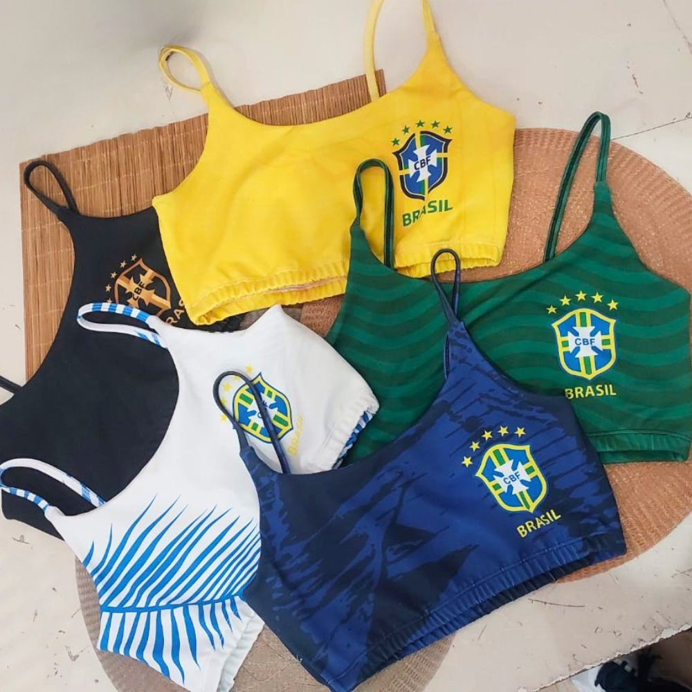Top Cropped Blusinha Frente Forrada Personalizado Alcinha Brasil Copa sem bojo ESTHER