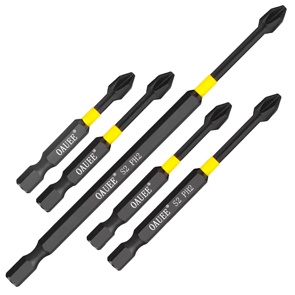 Kit 5 Bits Ponteiras Phillips PH2 Magnéticas de Impacto Aço Reforçado 50 a 150mm