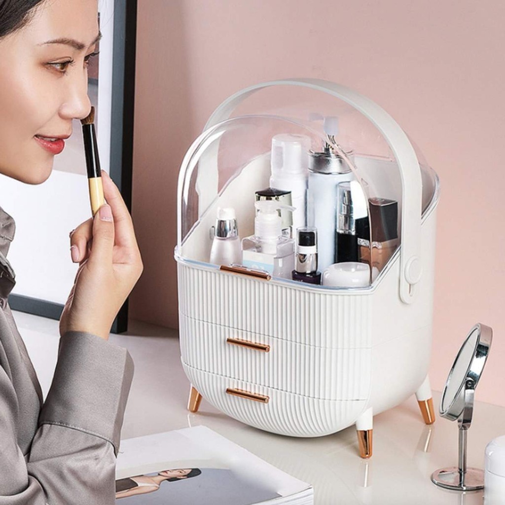 Organizador Maleta 2 Gavetas + Compartimento Maquiagem Cosmético Com Alça