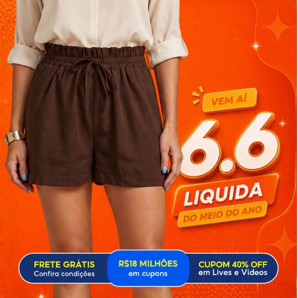 Short Feminino em Linho Soltinho e Confortavel Cintura Alta Tamanhos Grandes Ferias Verao Carnaval