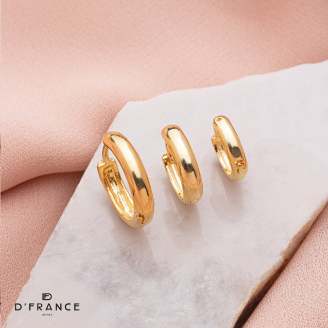 Trio De Argolas Lisas Banhado a Ouro 18K - D France Semijóias