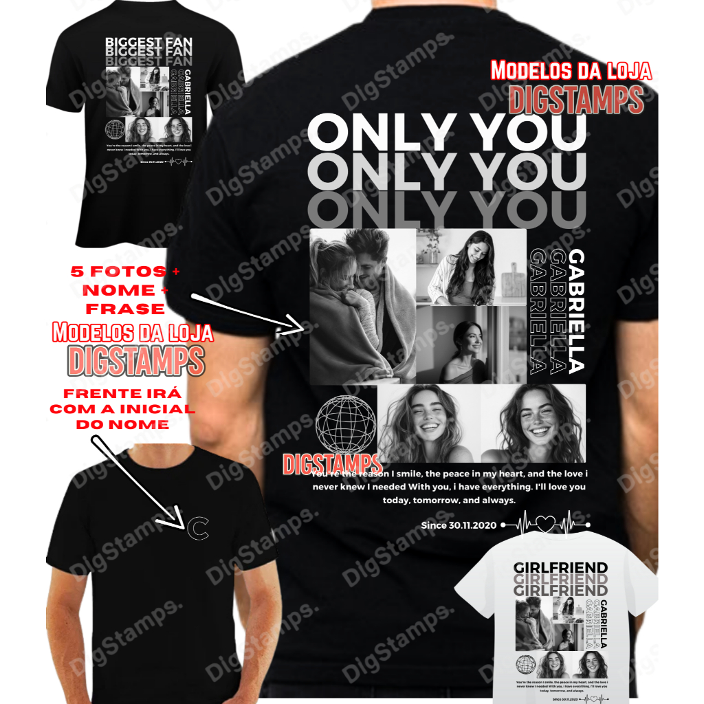 Camiseta Casal com Fotos Only You Girlfriend Namorados Trend Algodão