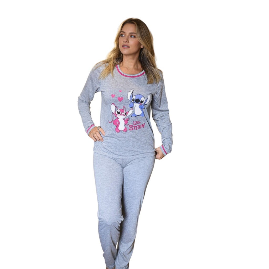 Pijama Longo Feminino Inverno Adulto em Malha Premium Blusa Manga Longa Conforto