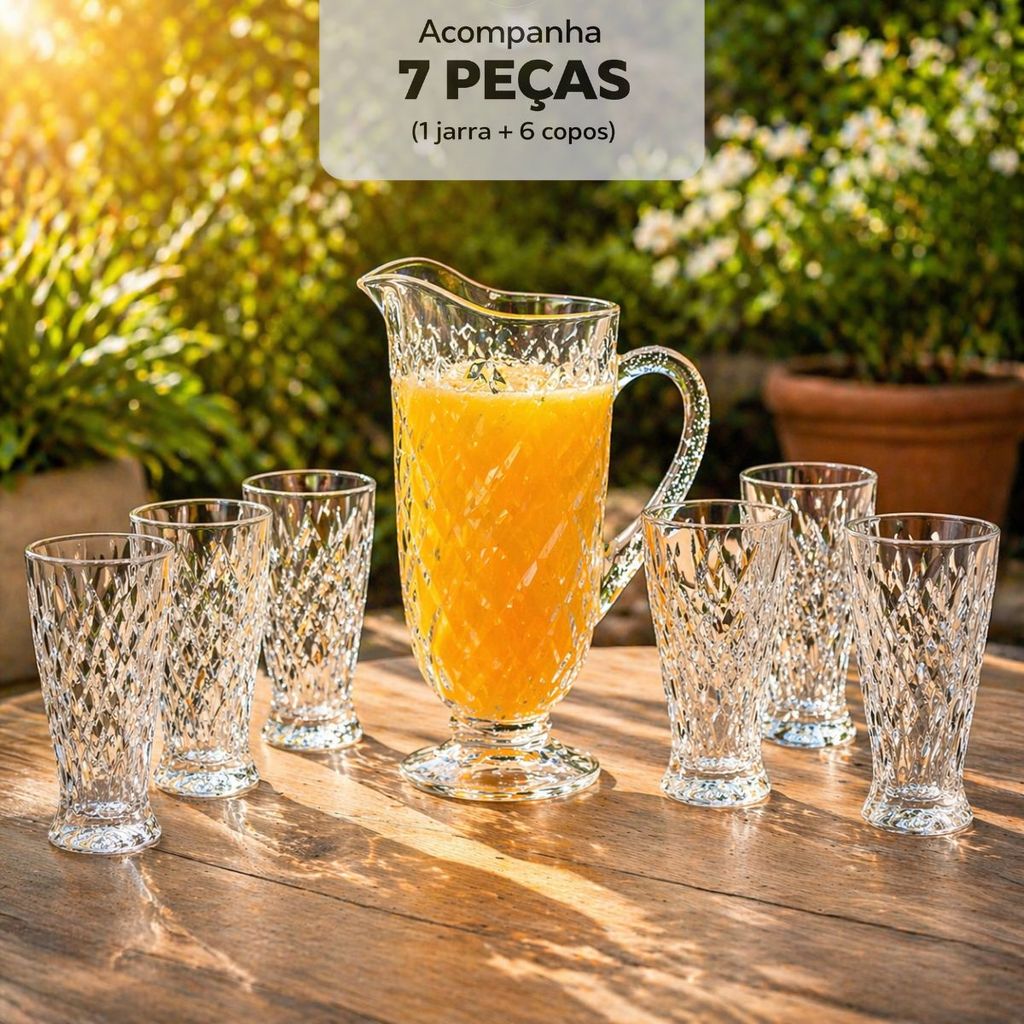 jarra de vidro para suco com copos 1L 300ML servir agua refresco completo utensilio domestico presente enxoval