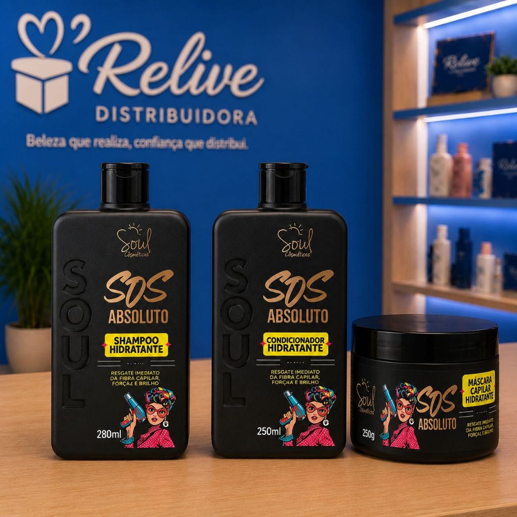 Kit Capilar S.O.S Absoluto SOUL COSMETICOS Hidratação Intensa 03 itens Shampoo Condicionador Mascara