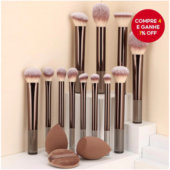 12 Pçs + 3 Esponjas Set Conjunto De Pincéis De Maquiagem Profissional Viagem