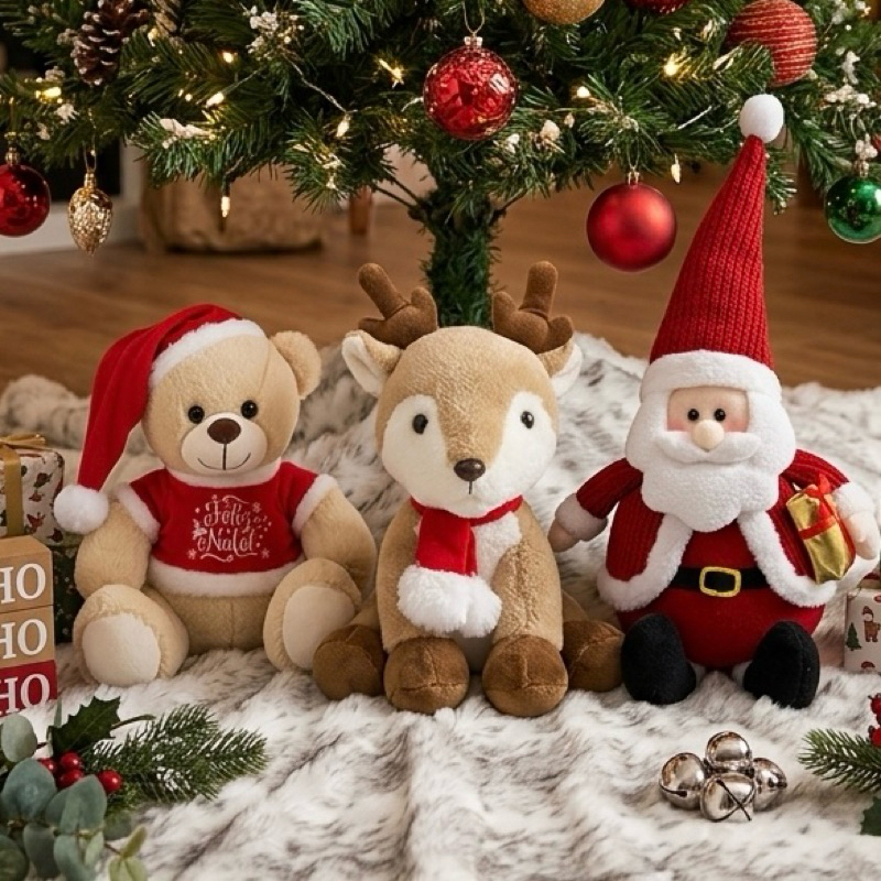 Urso de Pelúcia Natalino com roupa Presente de Natal Decoração Natal Enfeite Papai Noel Fofo