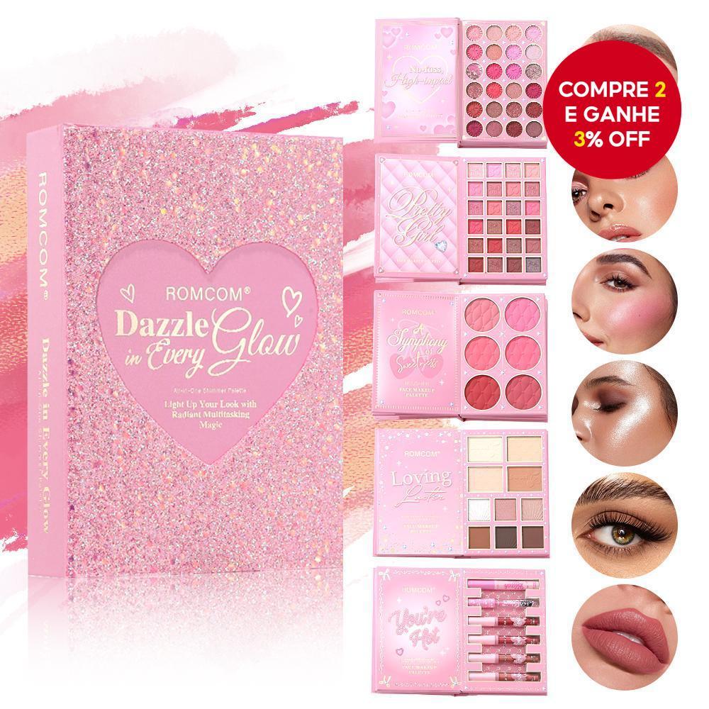 Livro De Maquiagem Com Glitter De Coração Rosa-Kit Multifuncional 7 Em 1 Para Rosto Inteiro , Conjunto Perfeito Presente