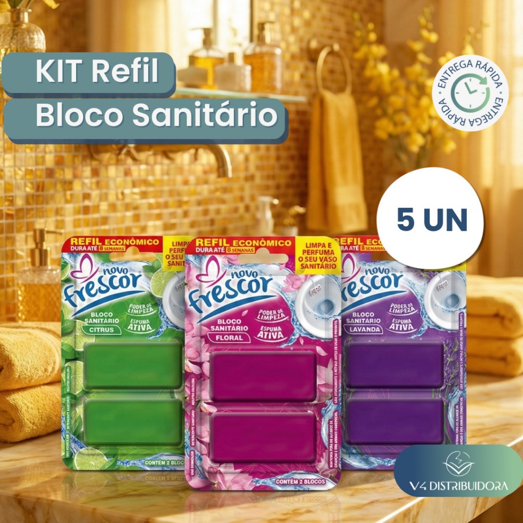 Kit 5 Refil Bloco Sanitário Novo Frescor – Total 10 Blocos Econômicos