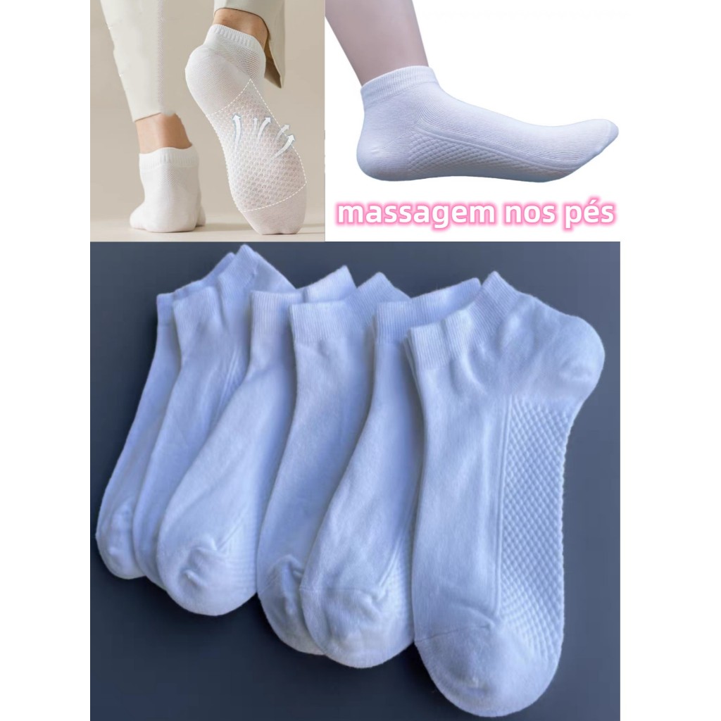 3/6/12 pares  meias de algodão para femininas para massagem de pés casuais, elegantes e versáteis tamanho 35-40