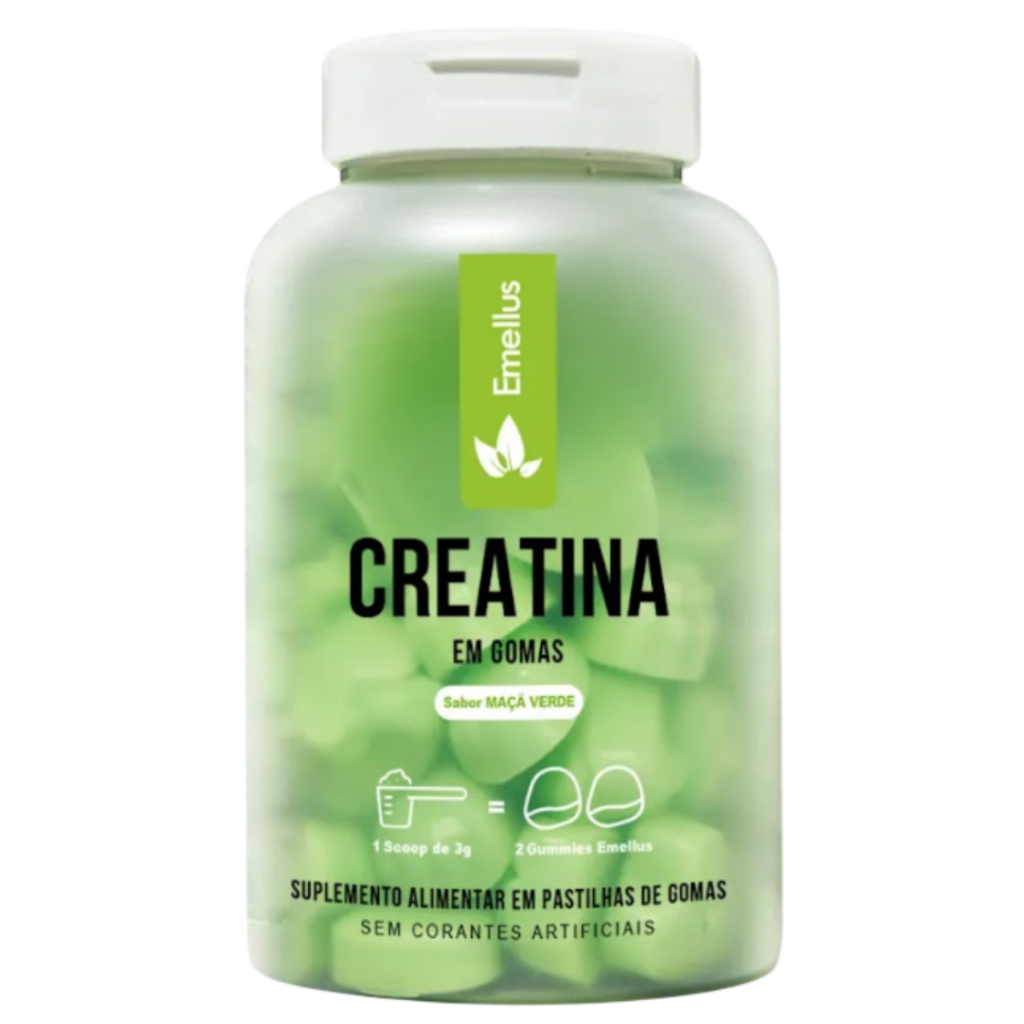 Creatina em Gomas Sabor Maçã Verde 60 Gummy Zero Açúcar Emellus