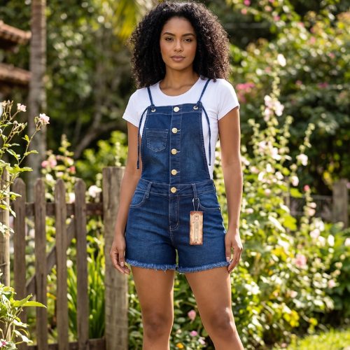 Macaquinho Feminino Jardineira Jeans Estilosa Promoção