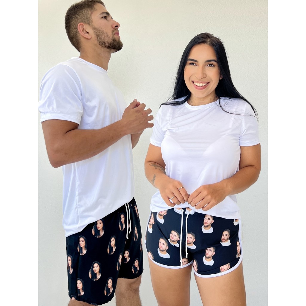 Kit Casal Short personalizado com Foto do casal - Dia dos Namorados