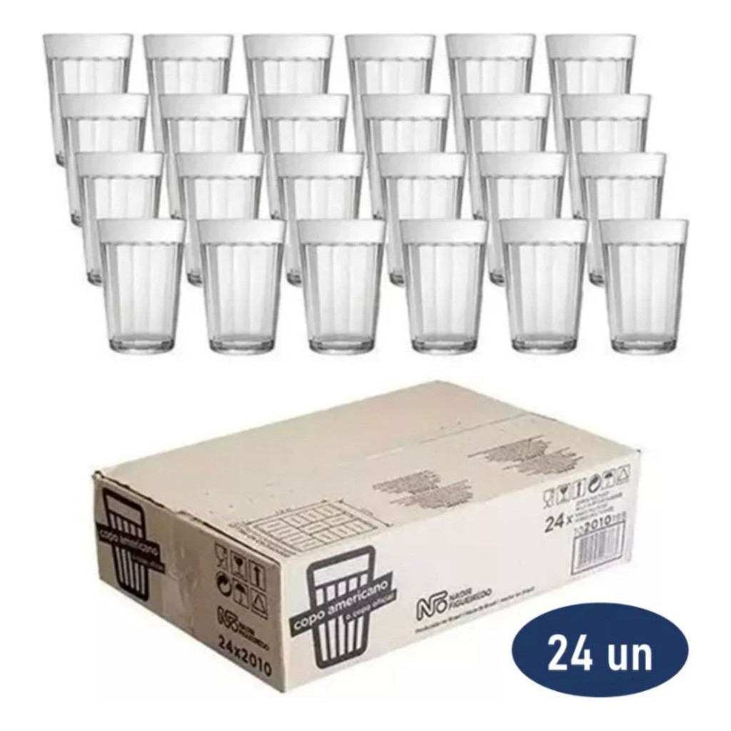 Kit 6/12/24 Copos Americanos 190ml Vidro Nadir Original Café Bar Cerveja Copa do Mundo