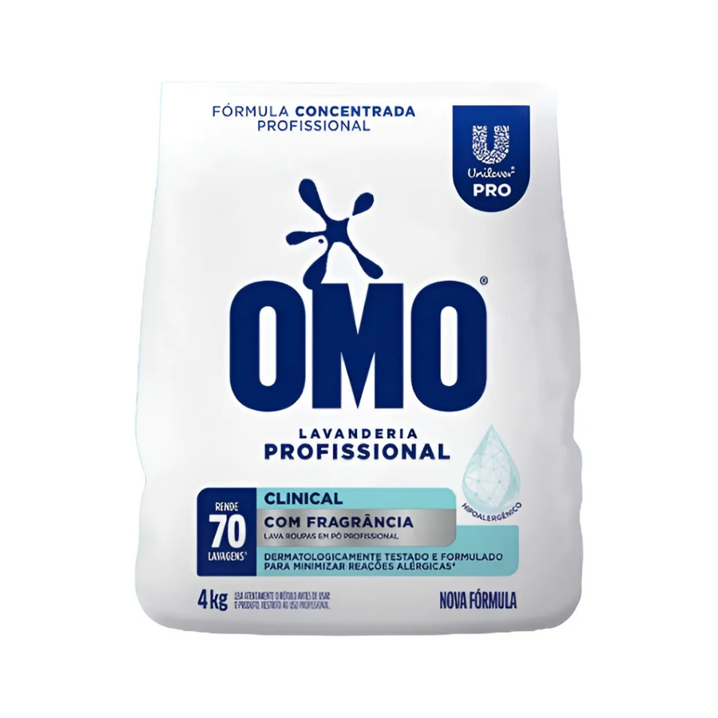 Lava Roupas em Pó 4KG Omo Clínical Com Fragrância
