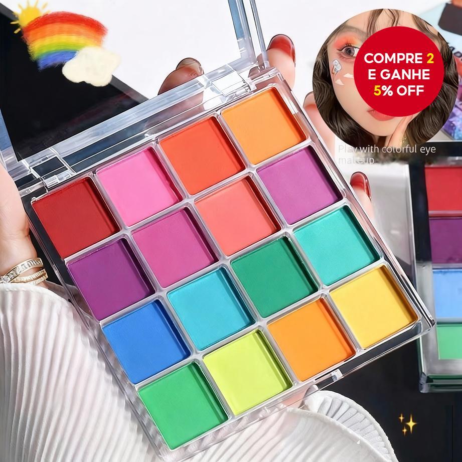 Paleta de Sombras 16 Cores Arco-Íris Macaron – Total Matte, Alta Pigmentação, Fácil de Misturar, Maquiagem Colorida de