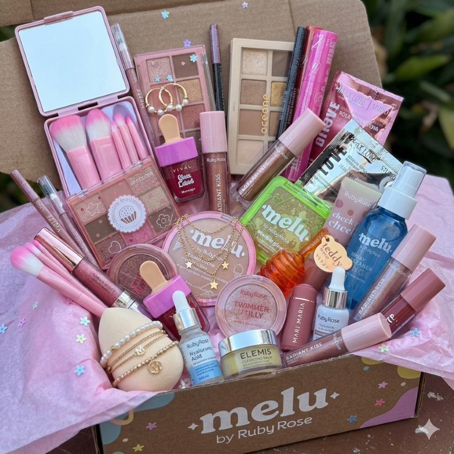 Kit de Maquiagem 10 Produtos com Pinceis de Maquiagem Melu Ruby Rose Febella Max Love MELU Acessorios de Cabelo