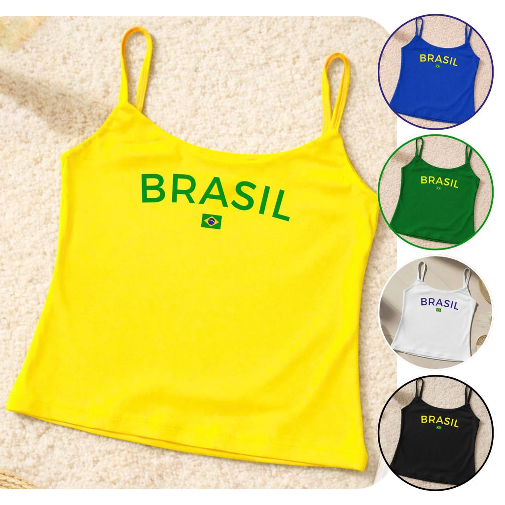 Regata de Alcinha BRASIL Blusa Feminina Copa Basic Forrada Moda Casual Y2k Comfy