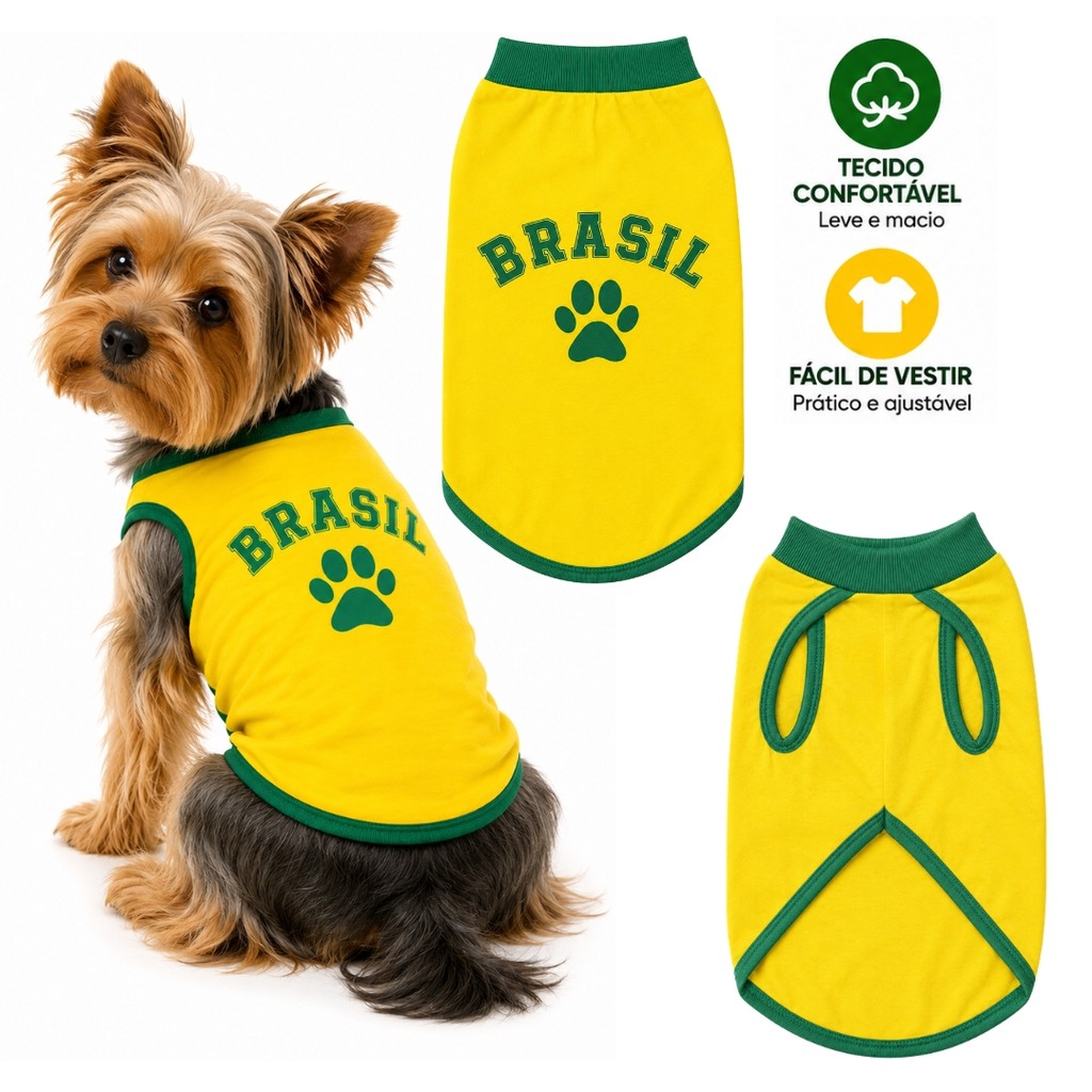 Roupinha Pet Roupa Cachorro Malha Confortável Brasil Copa