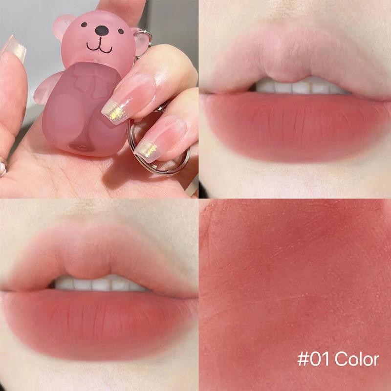 Bonito Urso Veludo Lábio Lama Chaveiro Fosco Nude Vermelho Brilho Labial Outono Inverno Copo Antiaderente Batom À Prova