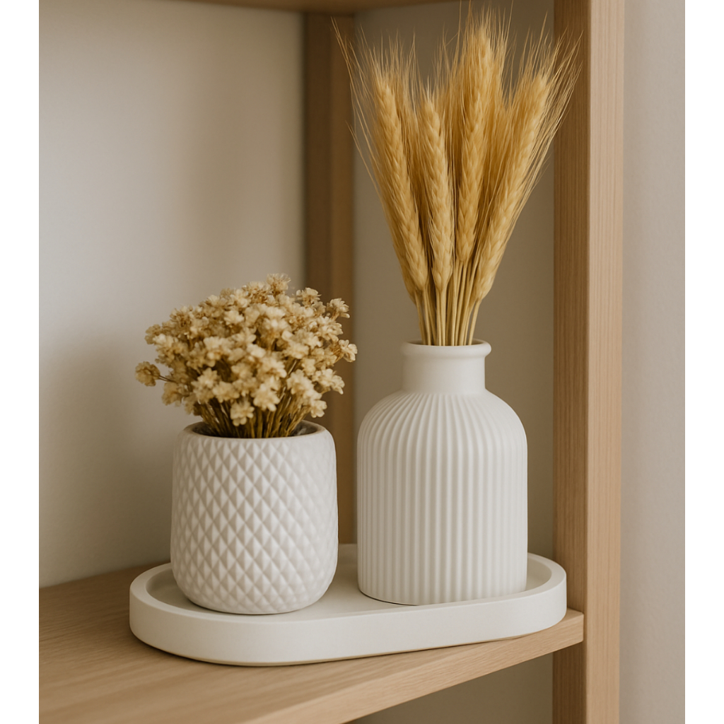 KIT VASOS E BANDEJA Decoração  Susy 3 peças em gesso / sem flores /presente casa copa sala ambiente
