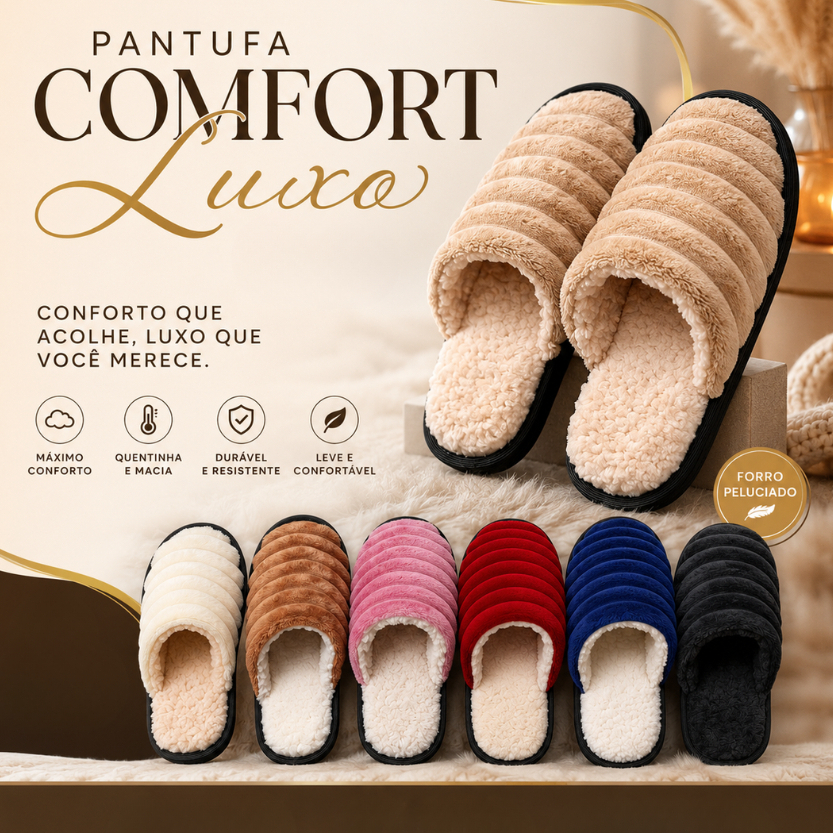 Pantufa LUXO Quentinha Unissex Pelúcia Macia Antiderrapante Confortável Masculina Feminina Casa Frio