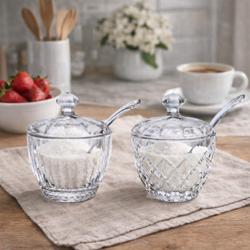 Açucareiro de Vidro com Colher Pote de Vidro Cantinho do Café Mesa Posta