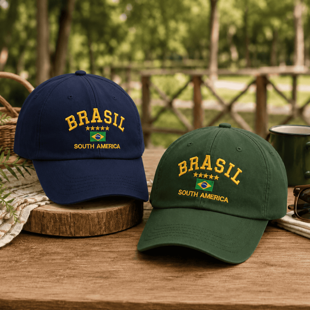 Boné Brasil Core Copa do Mundo Bandeira Bordada Ajustável Unissex Feminino Masculino Blogueira Proteção Aba Curva