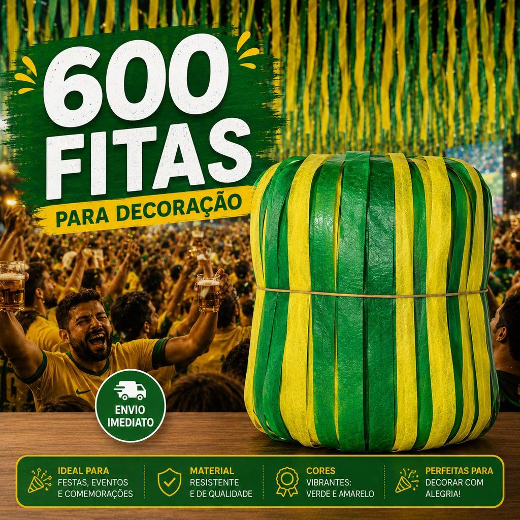 Kit para Rabiola do Brasil Fitas Verde e Amarelo 600 Unidades 3 Pacotes Decoração Copa do Brasil Rabiola Pipa Festas