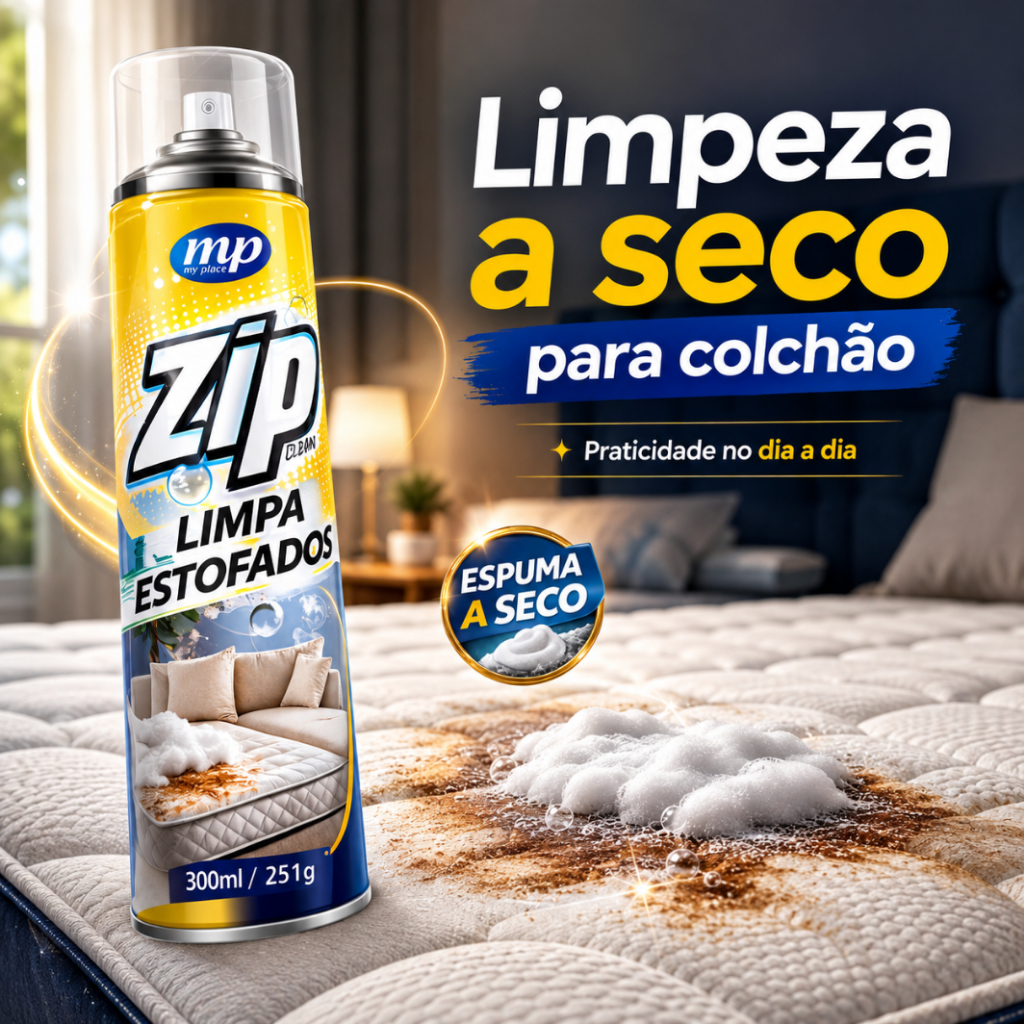 Limpa Estofado Sofá Colchão Banco Carro Zip Clean Espuma Seca Spray 300ml Remove Manchas Odor