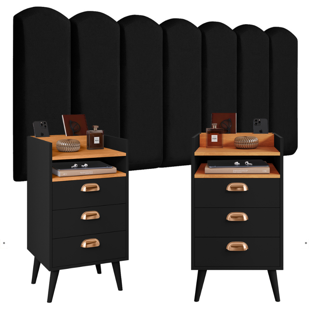 Conjunto 2 Mesa de Cabeceira HELOÍSA E Módulos Nuvem Dupla Face Quarto Modulada Estofada Julia
