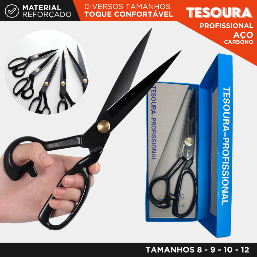 Tesoura de Alfaiataria Titanium Profissional Aço Carbono e Resistente Para Corte de Tecidos - SHEFA