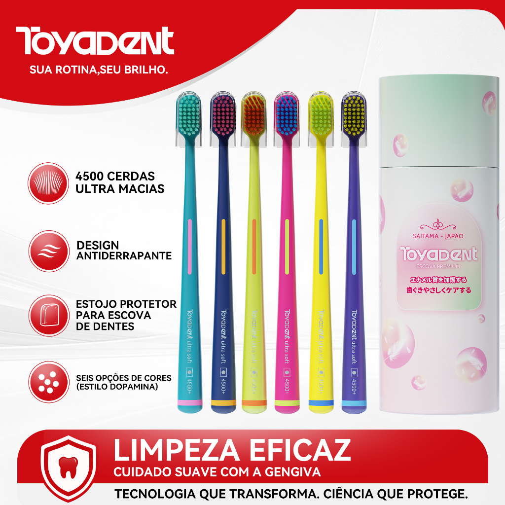 ToyaDent Escova de Dente, Pacote com 6 Unidades – Ideal para Família, 6 Cores