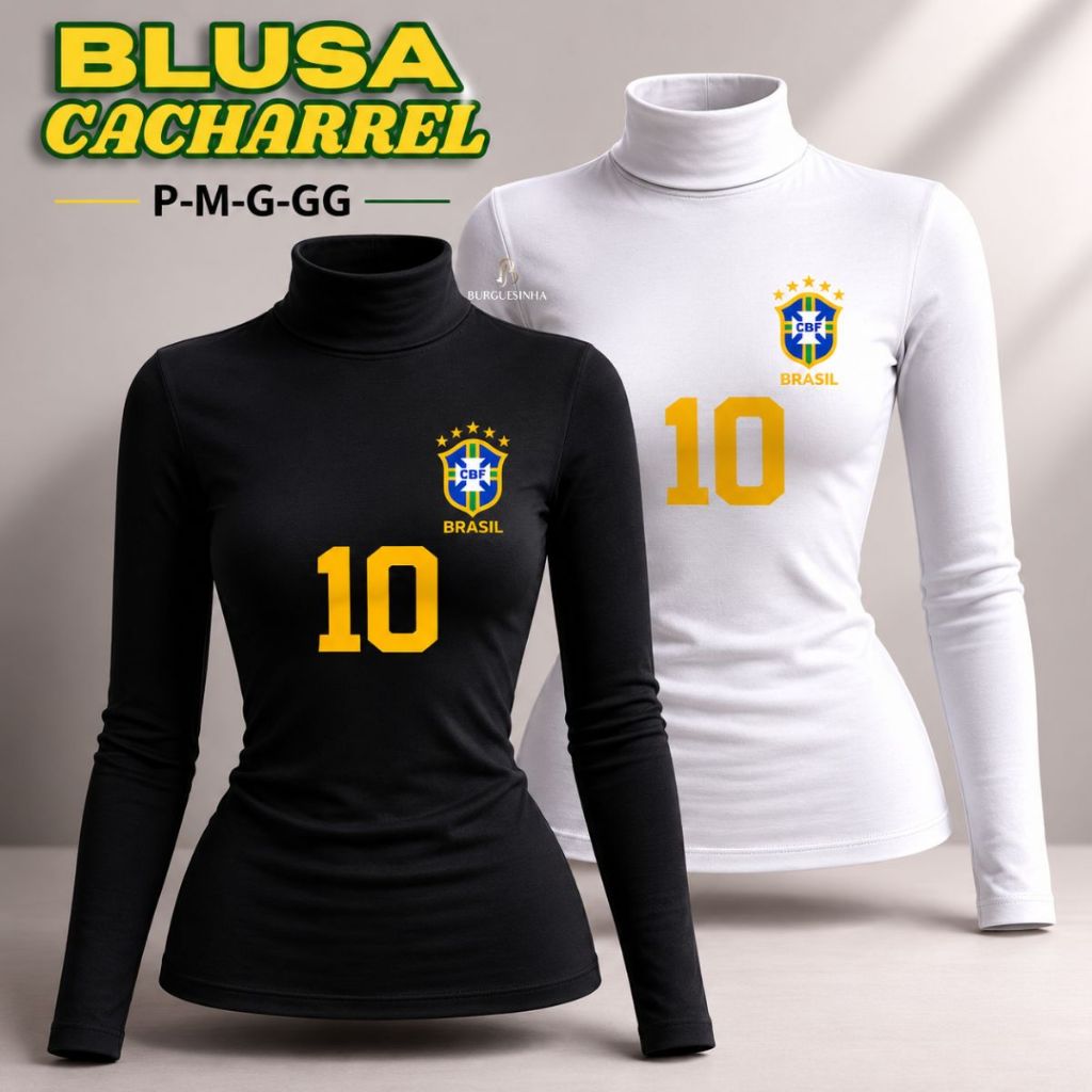 Blusa Cacharrel Feminina Brasil Manga Longa Gola Alta Viscolycra Segunda Pele Inverno Do P ao GG