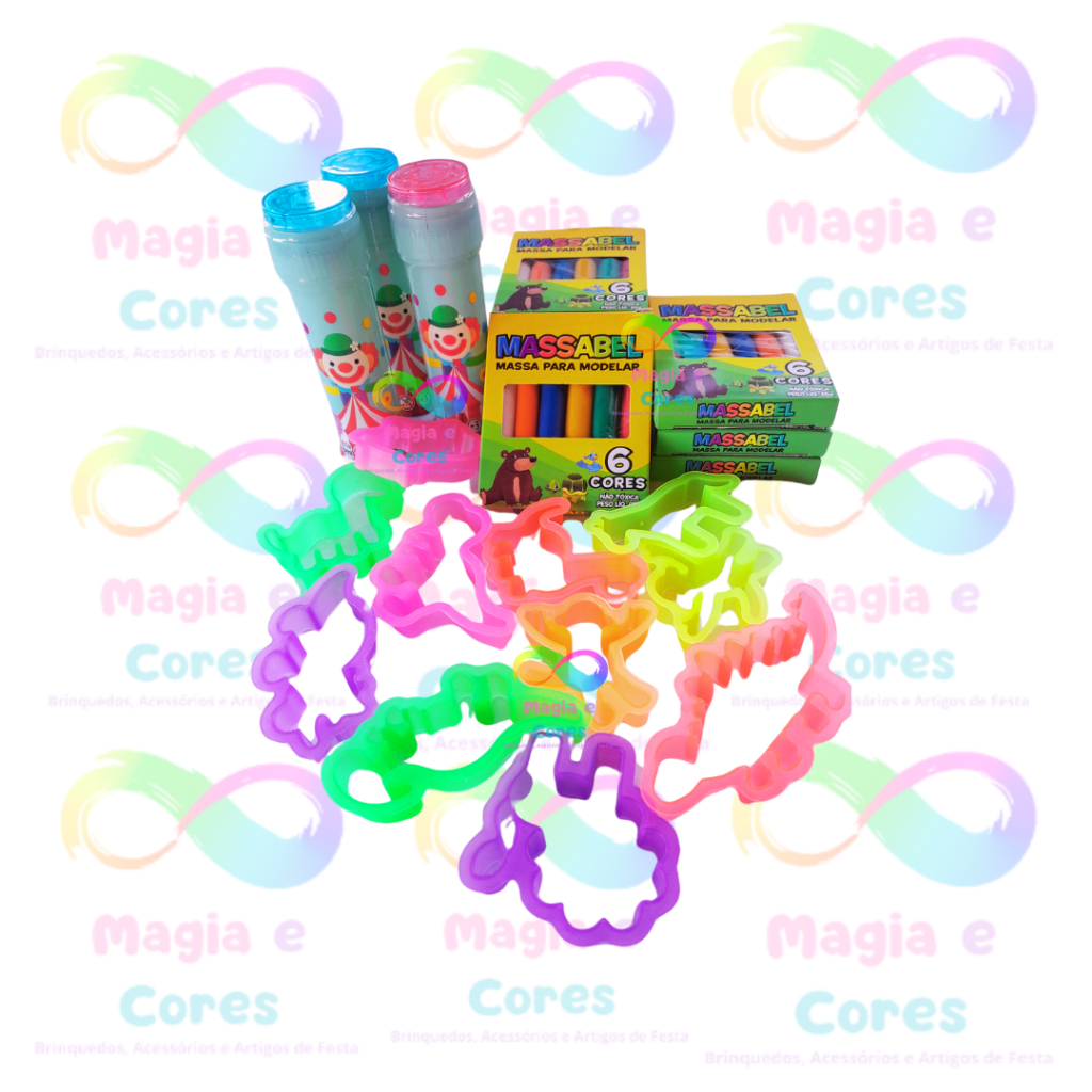 Kit 15 Massinha de Modelar + 15 Bolha de Sabão + 20 Forminha.