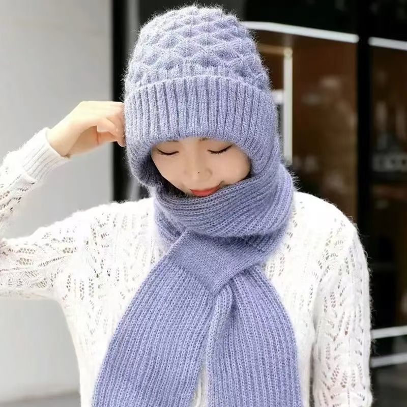 Cachecol De Inverno Feminino E Chapéu Conjunto De Feijão Quente Skullcaps Tricotado Pescoço De Malha