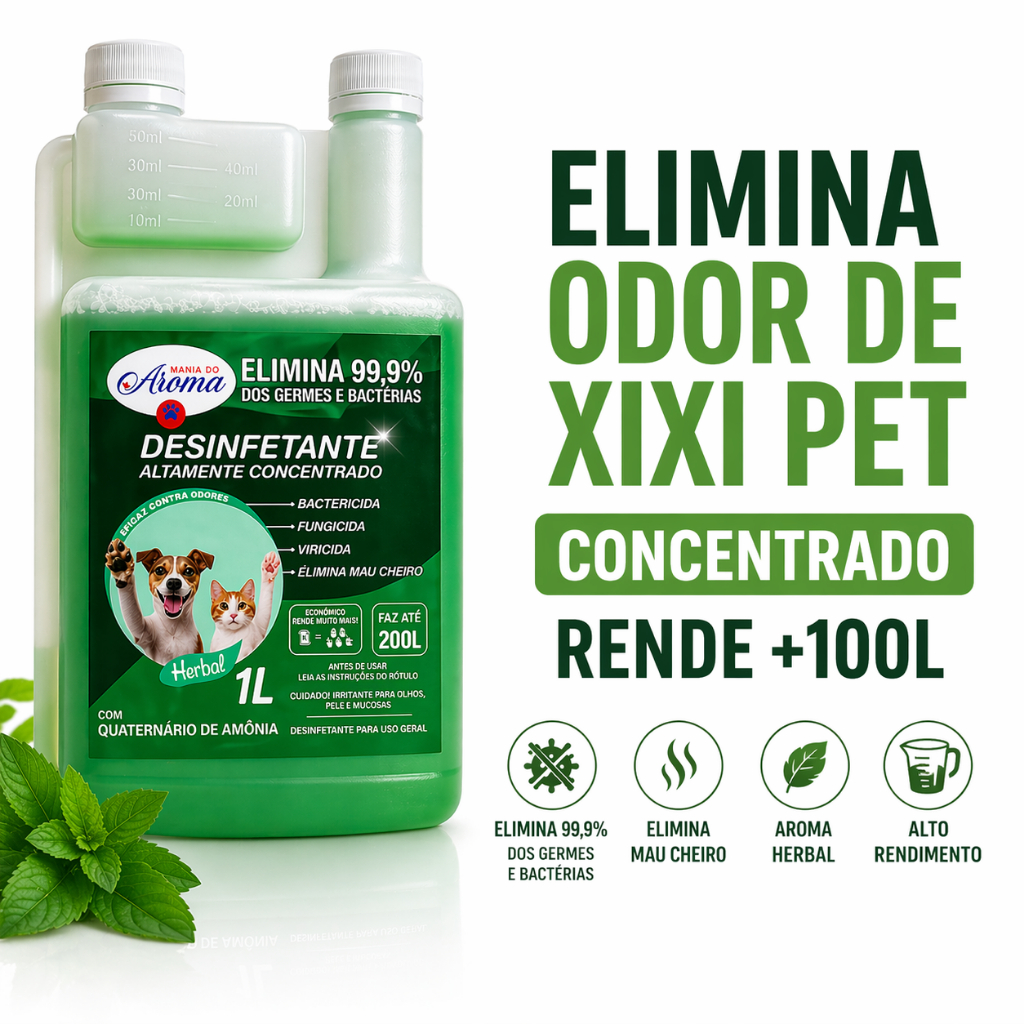 DESINFETANTE HERBAL PET CONCENTRADO 1L ELIMINA ODOR XIXI BACTERICIDA