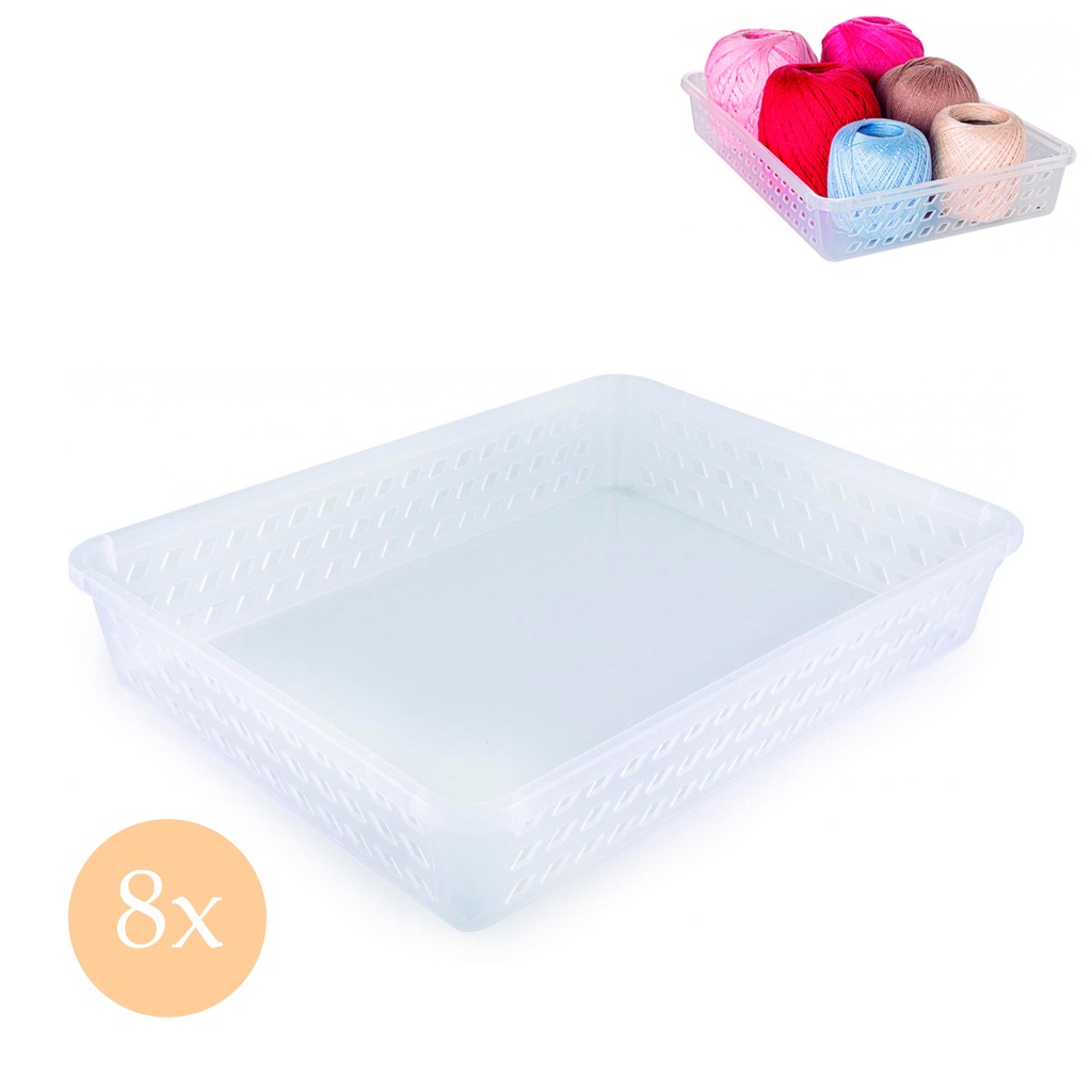 8 cestas grandes organizadoras plástico transparente armário quarto guarda roupa infantil cozinha lavanderia banheiro cestinha plasútil cesta caixinha caixa