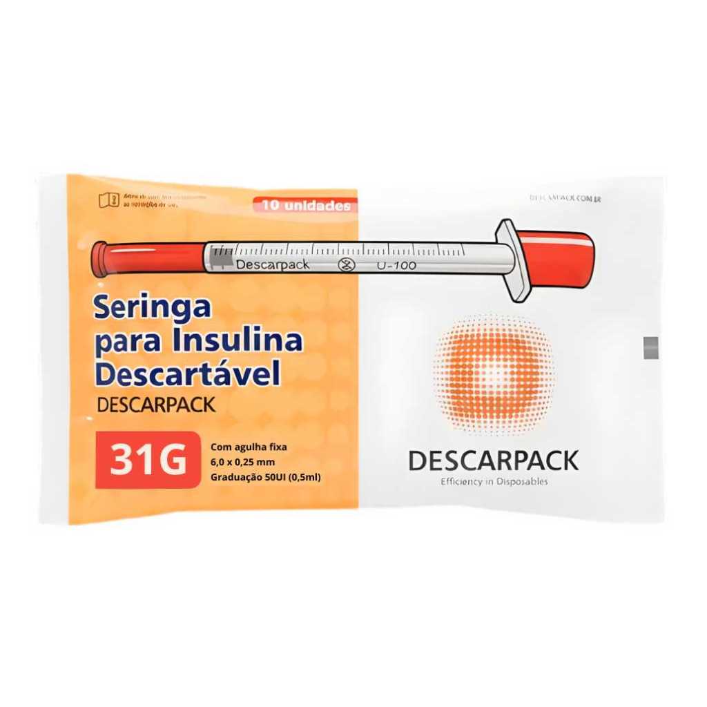Seringa Insulina 0,5ml/50ul Agulha Ultra Fina 6x0,25mm 31G - Kit 10un