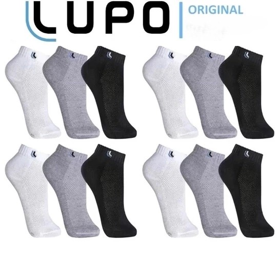 Kit 6 Pares De Meias De Algodão LUPO Para Homens E Mulheres – Corte Curto Confortável Preto \ Branco Cinza Meia