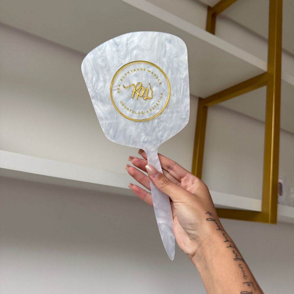ESPELHO de mão de VIDRO GLOW personalizado acrilico para consultorio estudio clínica design